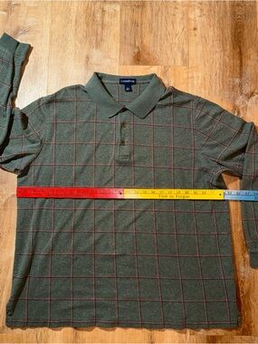 Vintage Lands' End Mens Polo Shirt L Army Green Argyle Allover Check 100% Cotton